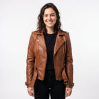 Women's Brown Leather Jacket Asymmetrical Biker Style - Timber AND Hide
