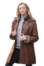 Women’s Brown Shearling Leather Coat – Genuine Leather with Faux Fur Lining | Vintage Sheepskin Coat - Timber AND Hide