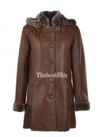 Women’s Brown Shearling Leather Coat – Genuine Leather with Faux Fur Lining | Vintage Sheepskin Coat - Timber AND Hide