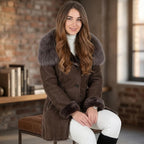 Women's Brown Shearling Leather Jacket, Faux Fur Collar Winter Coat - Timber AND Hide