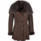 Women's Brown Shearling Leather Jacket, Faux Fur Collar Winter Coat - Timber AND Hide