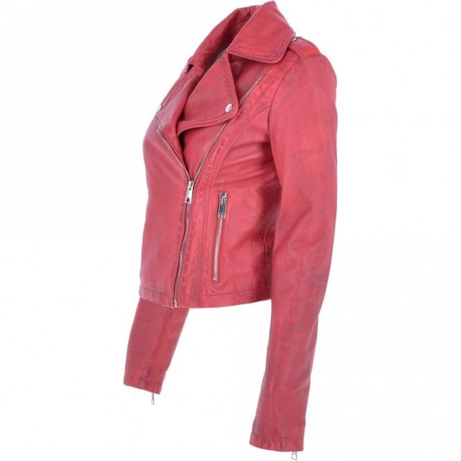 Women's Burgundy Leather Biker Jacket: Stella - Timber AND Hide