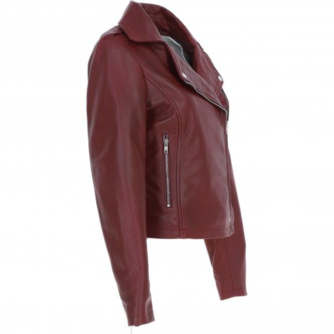 Women's Burgundy Leather Biker Jacket: Stella - Timber AND Hide