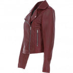 Women's Burgundy Leather Biker Jacket: Stella - Timber AND Hide