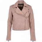 Women's Burgundy Leather Biker Jacket: Stella - Timber AND Hide