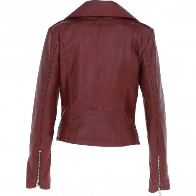 Women's Burgundy Leather Biker Jacket: Stella - Timber AND Hide