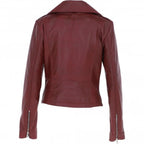 Women's Burgundy Leather Biker Jacket: Stella - Timber AND Hide
