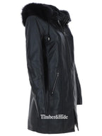 Women's Detachable Fur Hood 3/4 Leather Jacket. - Timber AND Hide