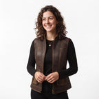 Women's Genuine Leather Utility Vest | Distressed Brown Travel Waistcoat - Timber AND Hide