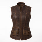 Women's Genuine Leather Utility Vest | Distressed Brown Travel Waistcoat - Timber AND Hide