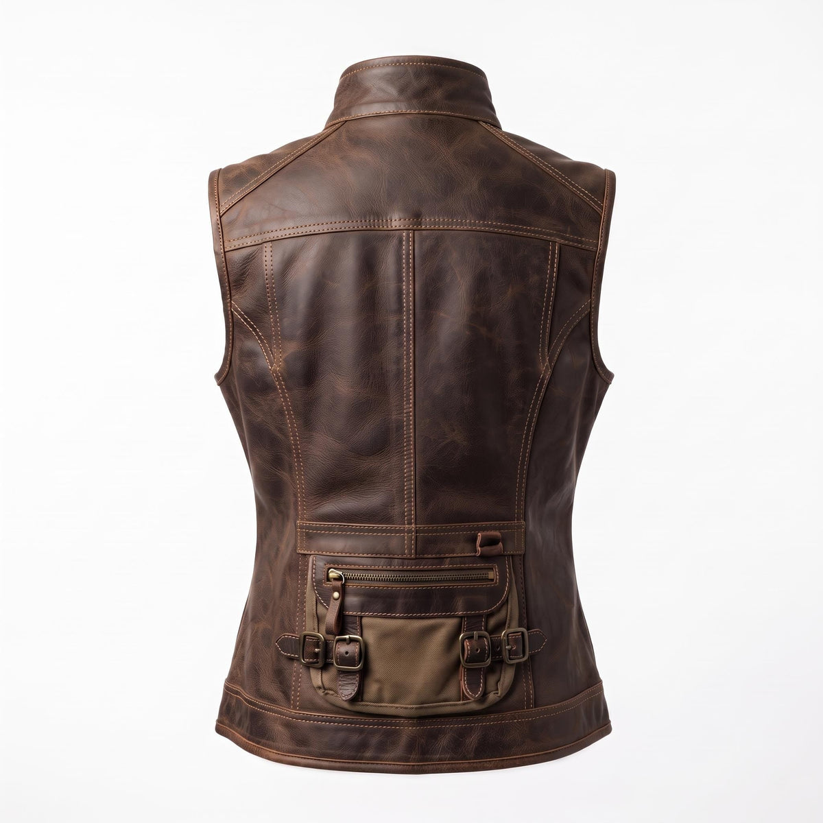 Women's Genuine Leather Utility Vest | Distressed Brown Travel Waistcoat - Timber AND Hide