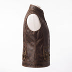 Women's Genuine Leather Utility Vest | Distressed Brown Travel Waistcoat - Timber AND Hide