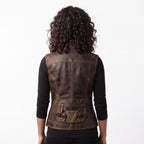 Women's Genuine Leather Utility Vest | Distressed Brown Travel Waistcoat - Timber AND Hide