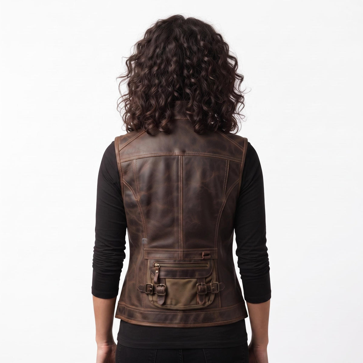 Women's Genuine Leather Utility Vest | Distressed Brown Travel Waistcoat - Timber AND Hide