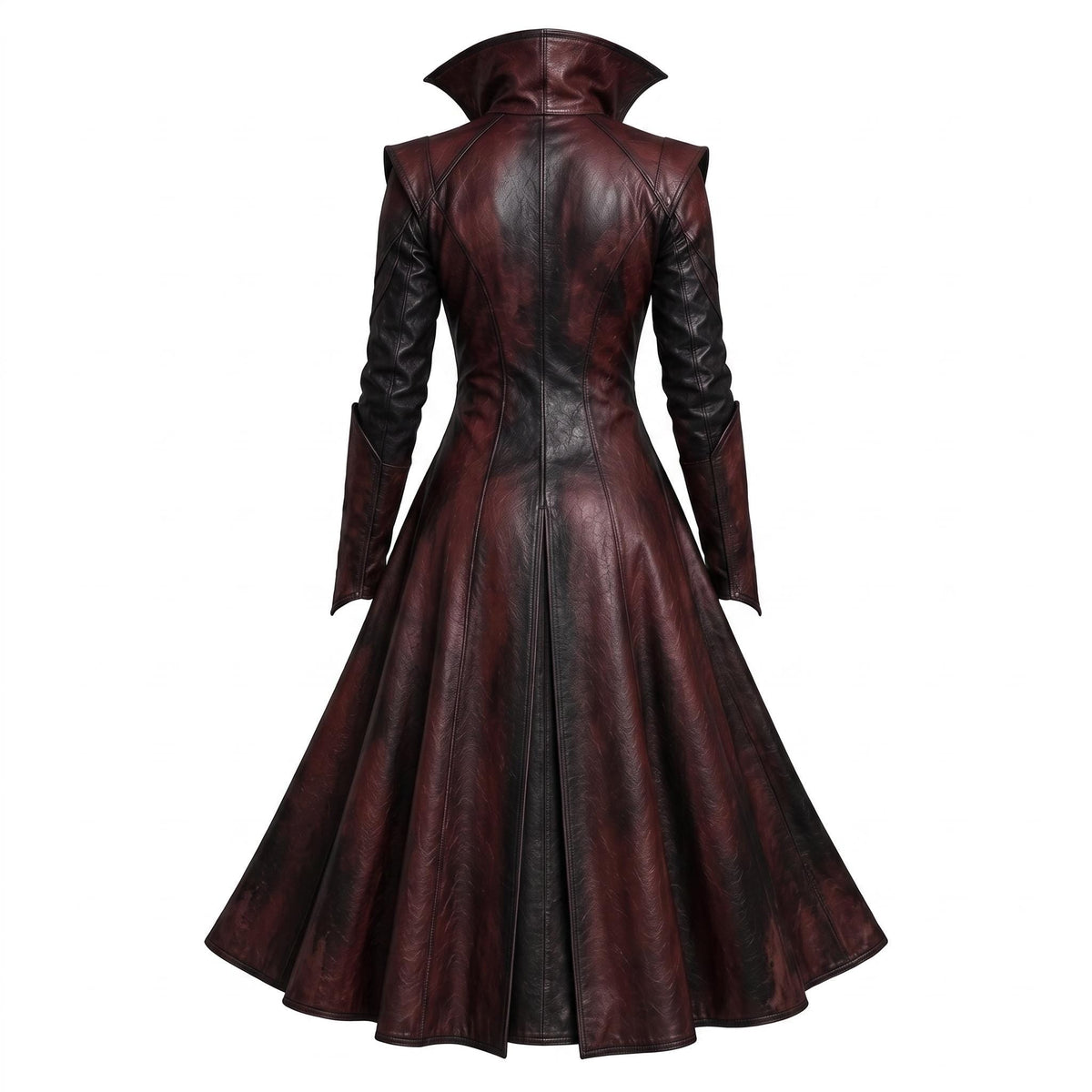 Women's Gothic Vampire Queen Burgundy Leather Trench Coat - Timber AND Hide