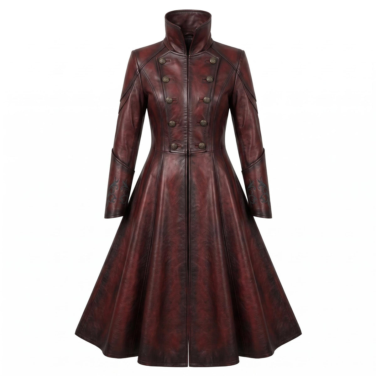 Women's Gothic Vampire Queen Leather Coat | Distressed Burgundy Victorian Cosplay Jacket - Timber AND Hide
