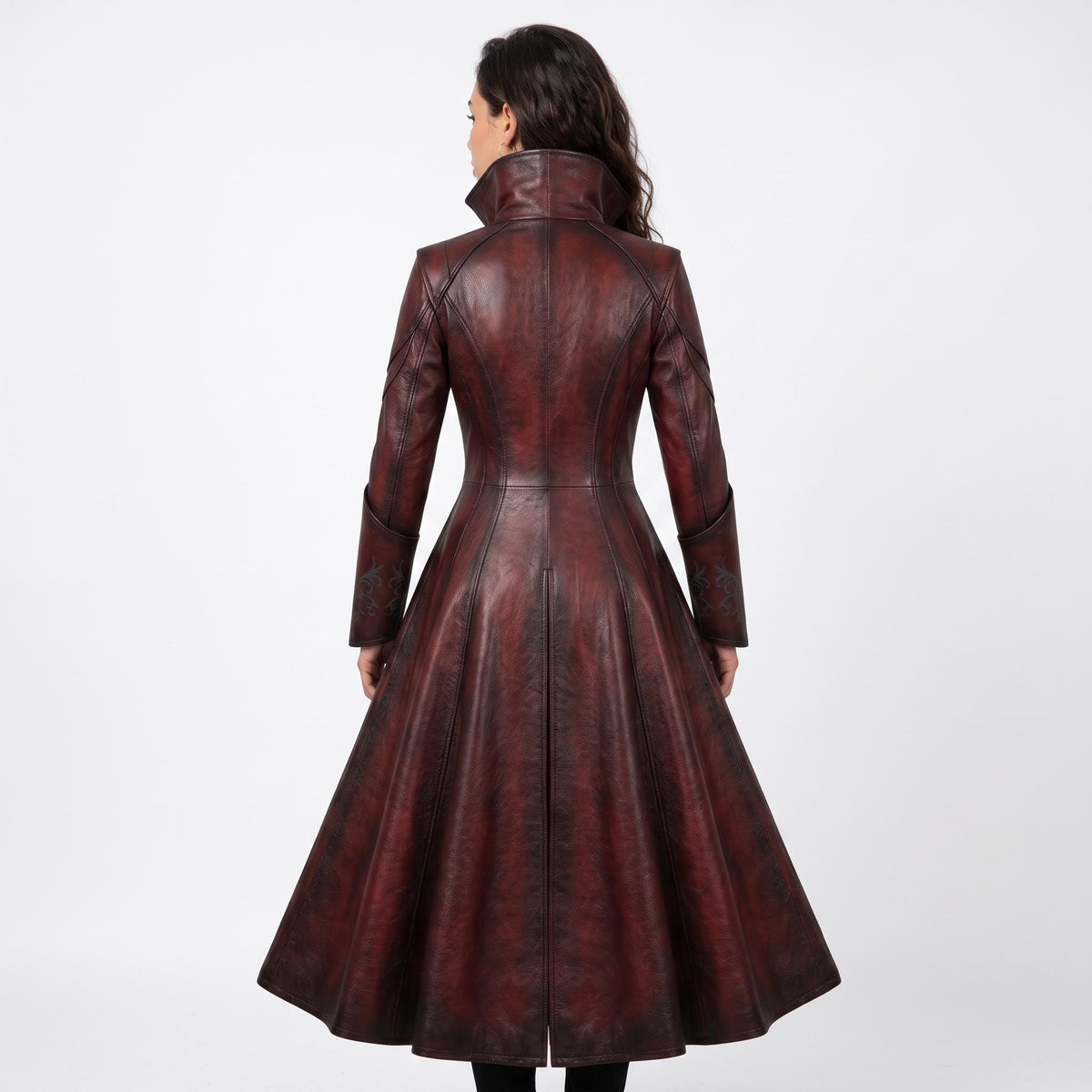 Women's Gothic Vampire Queen Leather Coat | Distressed Burgundy Victorian Cosplay Jacket - Timber AND Hide