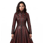Women's Gothic Vampire Queen Leather Coat | Distressed Burgundy Victorian Cosplay Jacket - Timber AND Hide