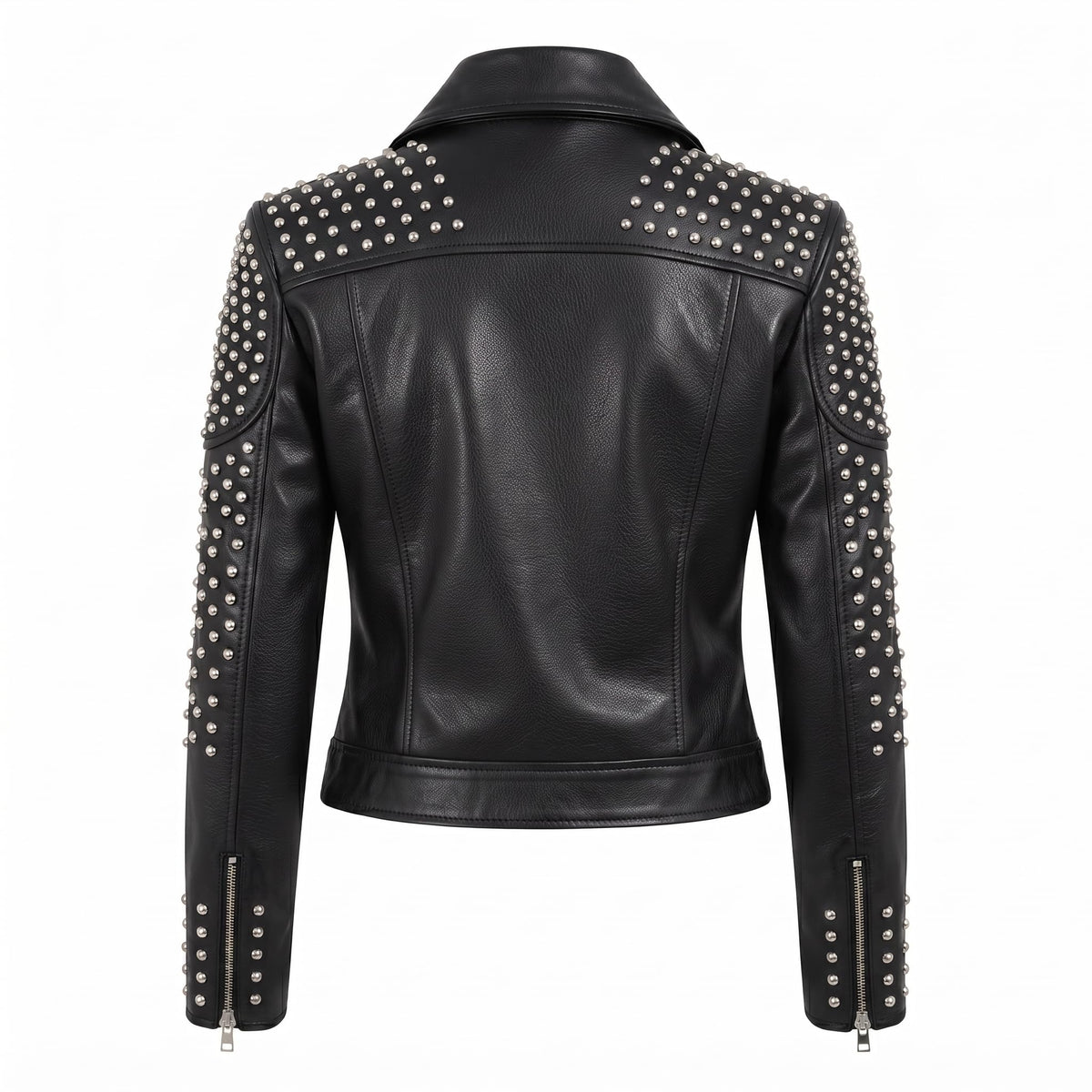 Women's Handcrafted Studded Black Leather Biker Jacket – Edgy Rockstar Style - Timber AND Hide