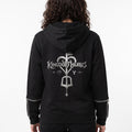 Women's Kingdom Hearts Black Zip-Up Hoodie | Fleece Gaming Sweatshirt | Keyblade Graphic Cosplay Jacket - Timber AND Hide