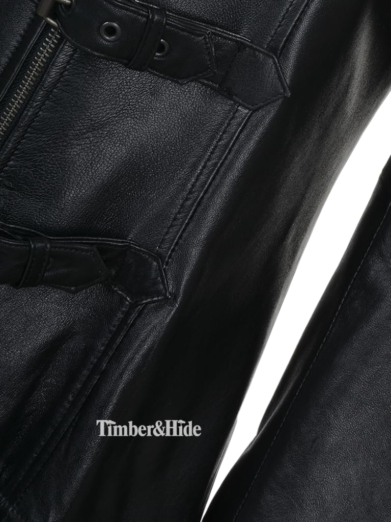 Women's Long Black Leather Trench Coat - Timber AND Hide