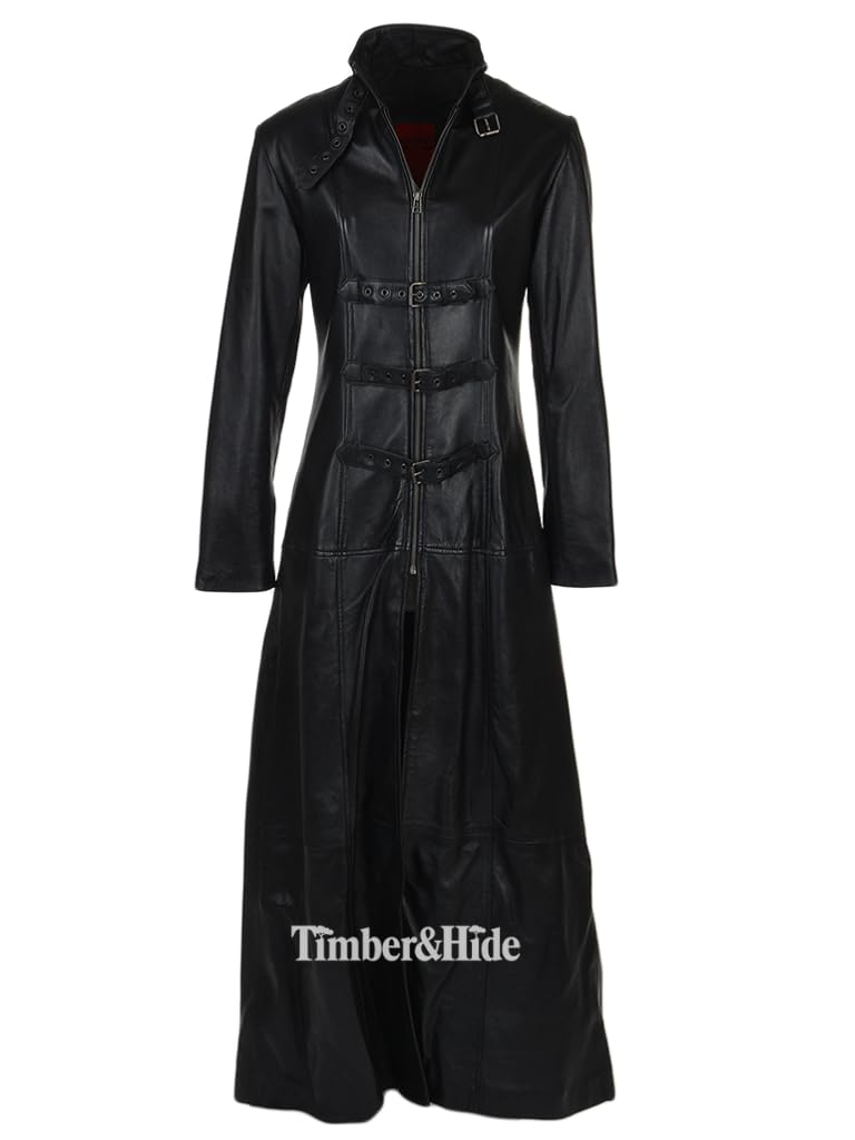 Women's Long Black Leather Trench Coat - Timber AND Hide