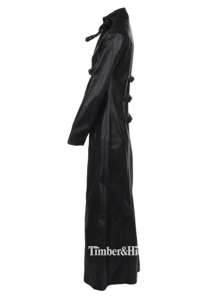 Women's Long Black Leather Trench Coat - Timber AND Hide
