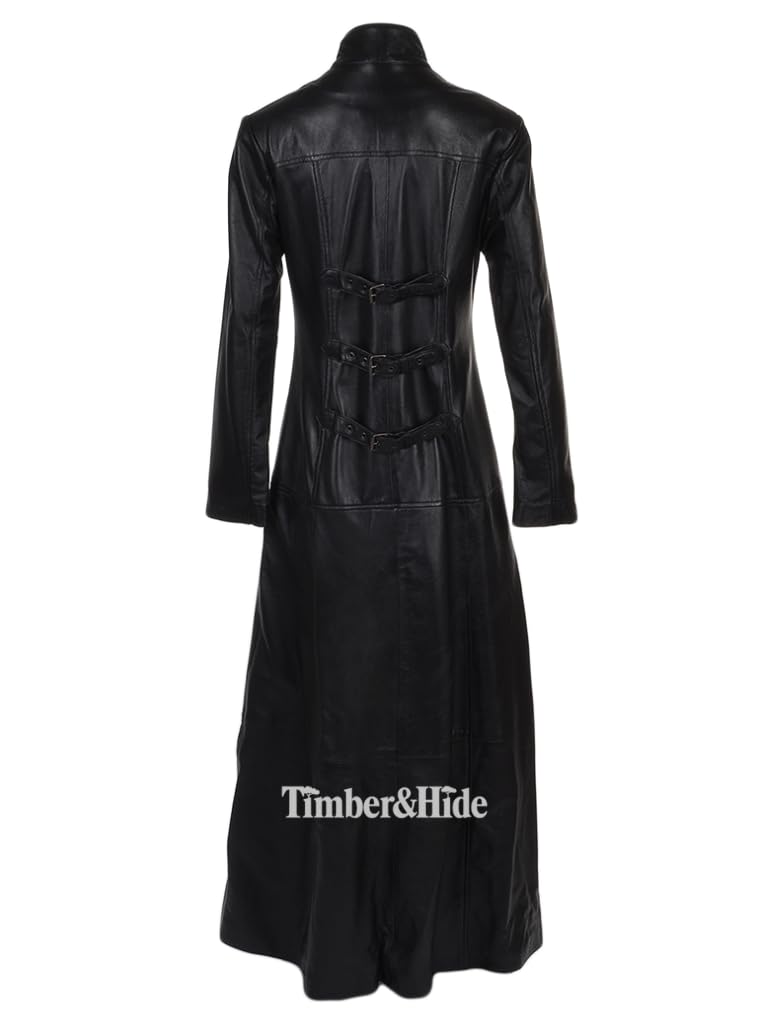 Women's Long Black Leather Trench Coat - Timber AND Hide