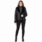 Women's Luxury Shearling Aviator Jacket Black/brissa - Timber AND Hide
