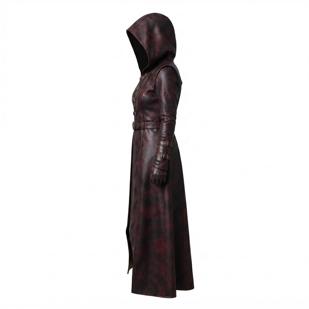 Women's Oxblood Leather Hooded Coat | Hand-Dyed Smoky Black Patina Trench Jacket - Timber AND Hide