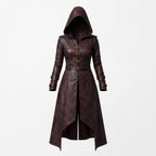 Women's Oxblood Leather Hooded Coat | Hand-Dyed Smoky Black Patina Trench Jacket - Timber AND Hide