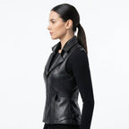 Women’s Stylish Black Leather Vest - Timber AND Hide