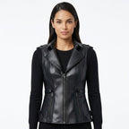Women’s Stylish Black Leather Vest - Timber AND Hide