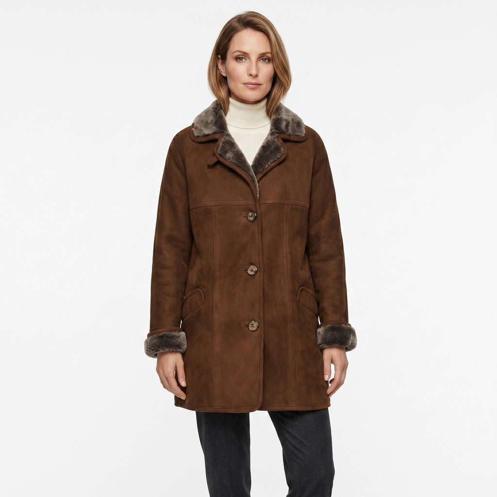 Women's Suede Leather Shearling Coat: Penny Lane Style Winter Jacket - Timber AND Hide