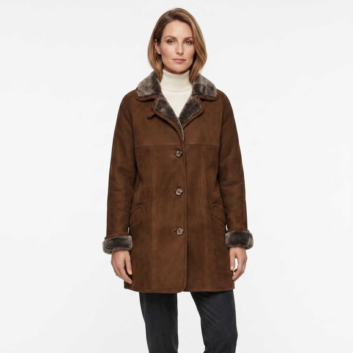 Women's Suede Leather Shearling Coat: Penny Lane Style Winter Jacket - Timber AND Hide