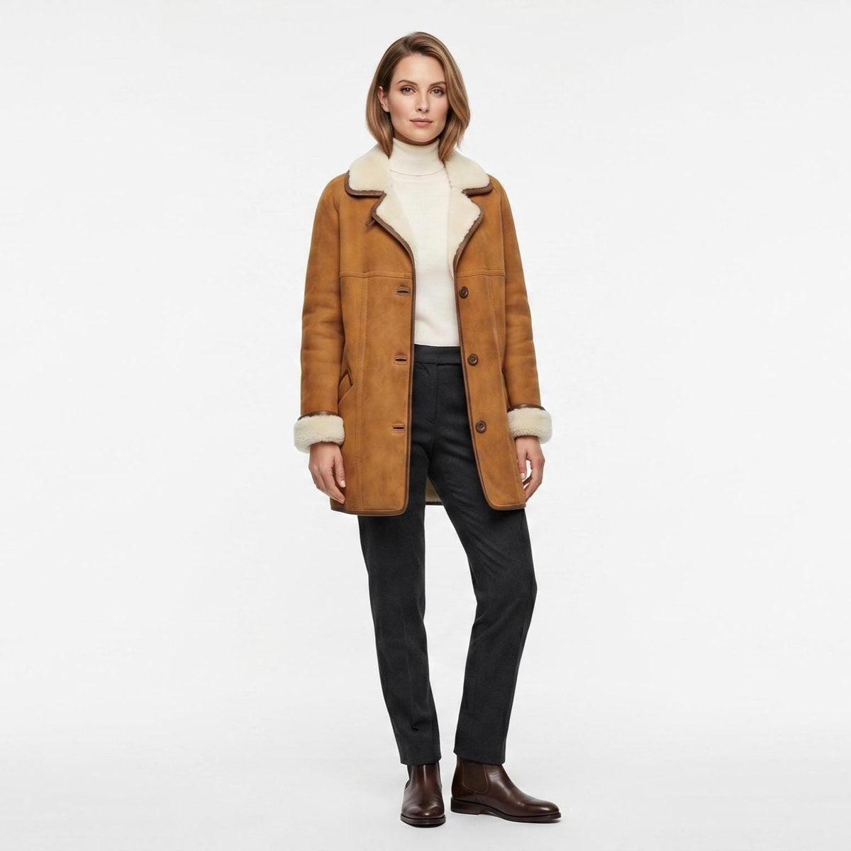 Women's Suede Leather Shearling Coat: Penny Lane Style Winter Jacket - Timber AND Hide