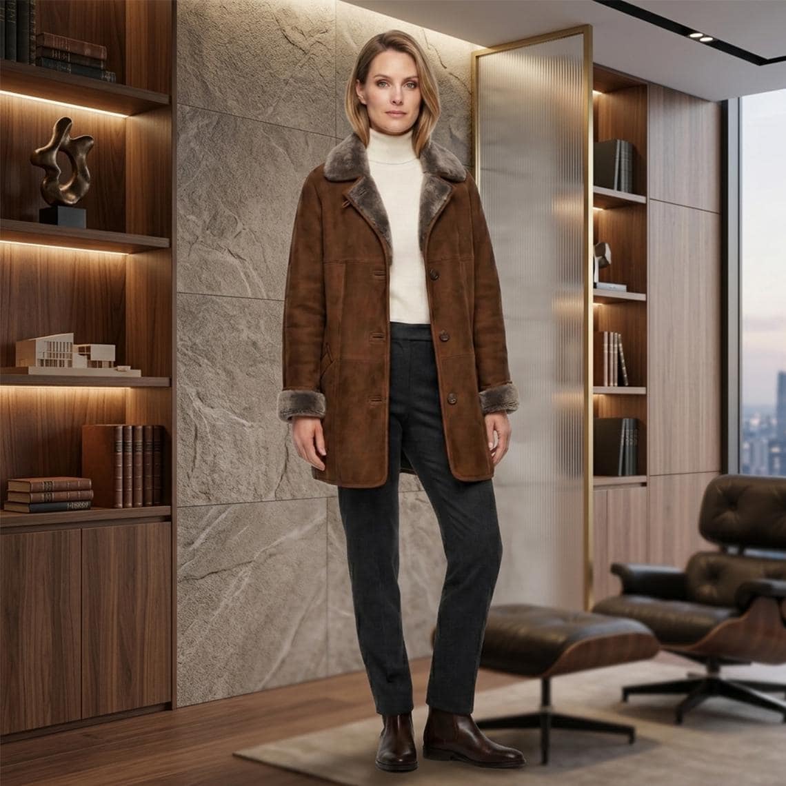 Women's Suede Leather Shearling Coat: Penny Lane Style Winter Jacket - Timber AND Hide