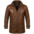 Yahya Leather Brown Long Coat - Men Long Coat Brown - Timber AND Hide