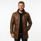 Yahya Leather Brown Long Coat - Men Long Coat Brown - Timber AND Hide