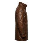Yahya Leather Brown Long Coat - Men Long Coat Brown - Timber AND Hide