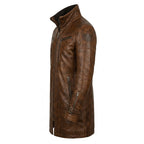 Yahya Leather Brown Long Coat - Men Long Coat Brown - Timber AND Hide